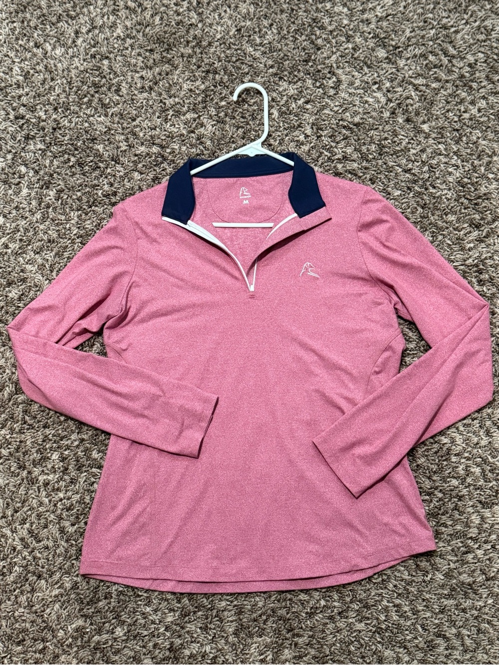 Rhoback Cherry-Bomb Heather Quarter-Zip Long Sleeve Top with Navy Collar